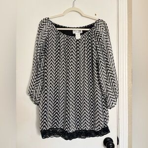 Lady Noiz Black and White Chevron Blouse